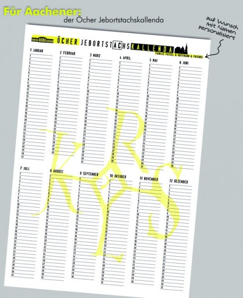 Aachener "ÖCHER" Geburtstagskalender - personalisiert mit Namen