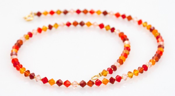 Collier mit Swarovski Elements® Kristallen | Rot- und Orangetöne auf Gold